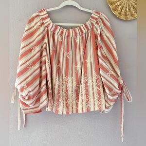 MISA Los Angeles Stripe Embroidered Off Shoulder Top European Summer Size Medium